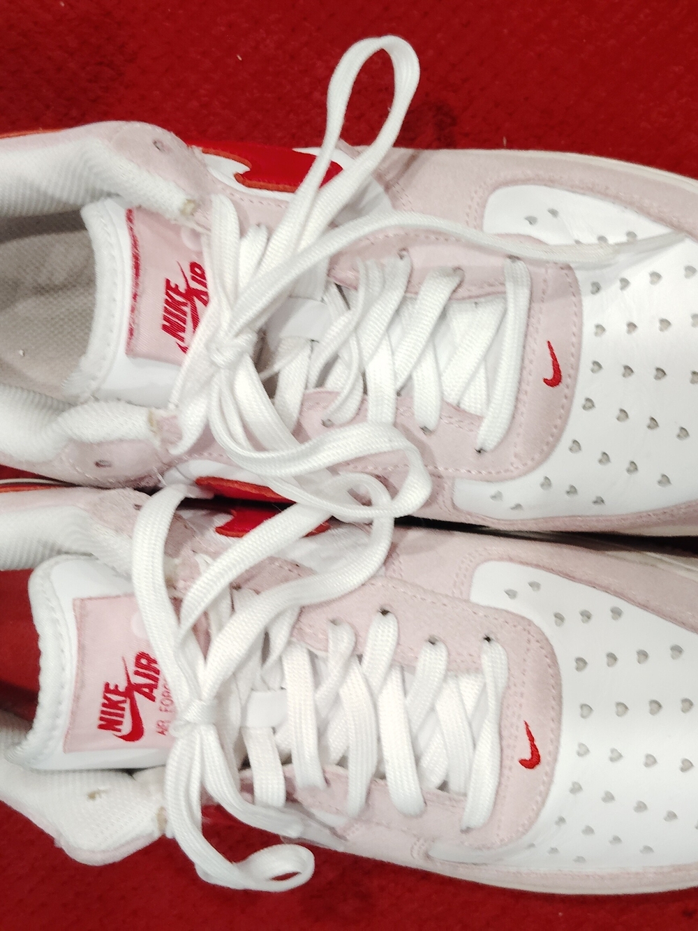 Nike Women’s Low-Top Sneakers in White and Light Pink with Red Accents
